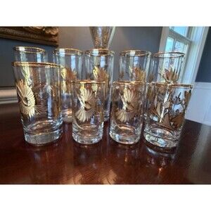 Lot of 9 Vintage Artesania Tabuisa ORO Peru Glasses 14K Gold Bird Leaves MCM